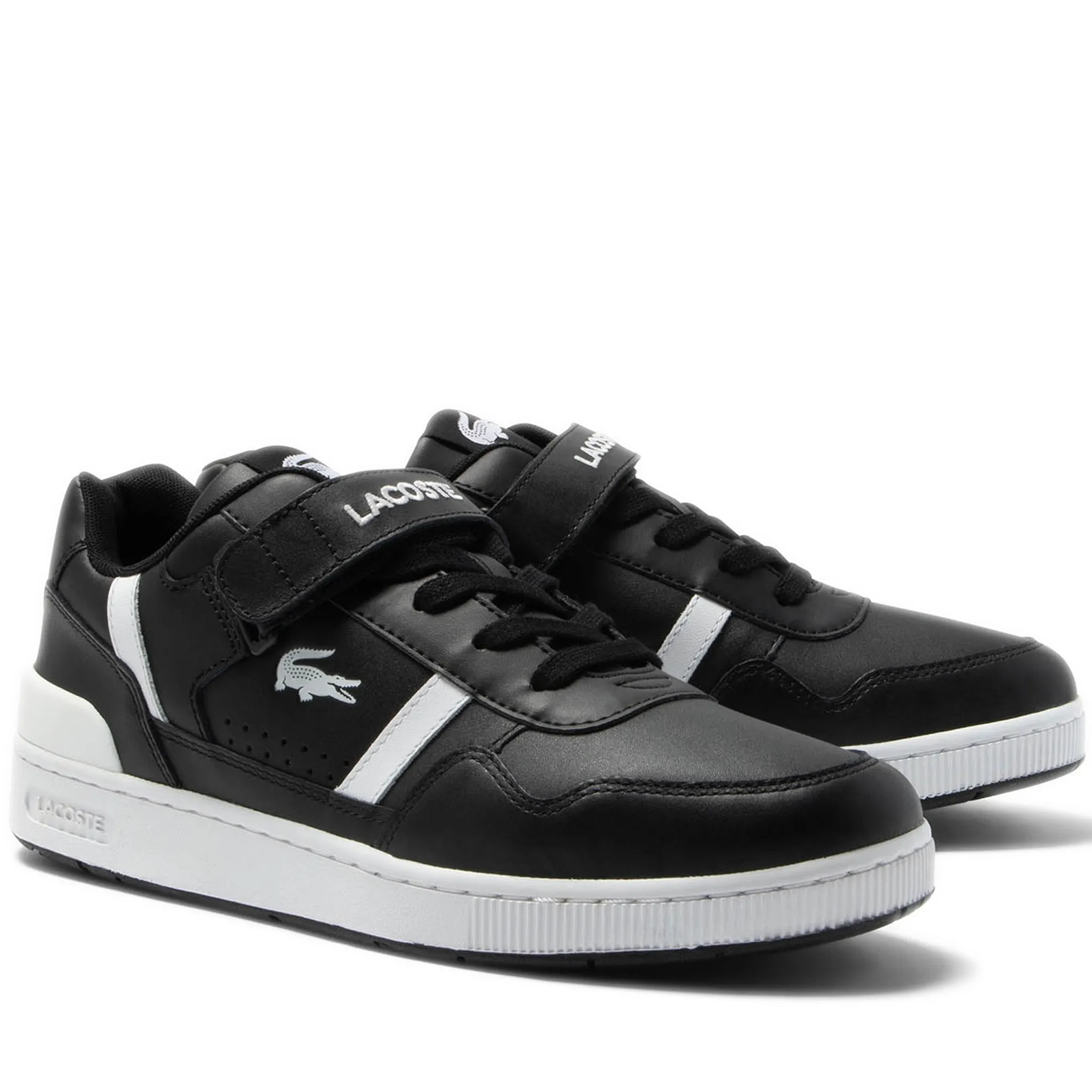 Men's Lacoste T-Clip Velcro Leather Sneakers - Black/ White