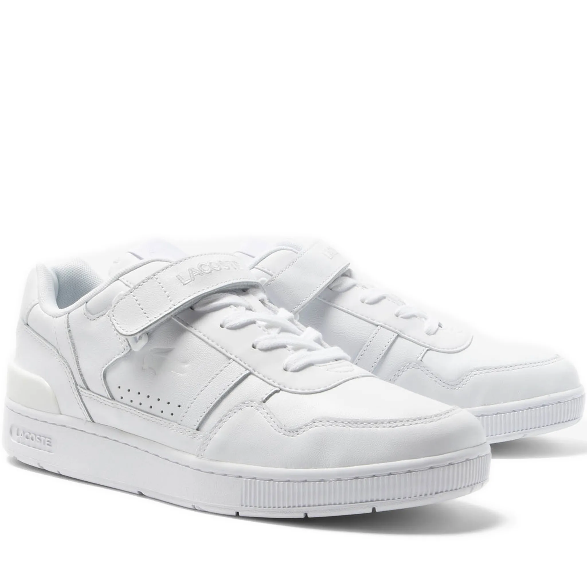 Men's Lacoste T-Clip Velcro Leather Sneakers - White/ White