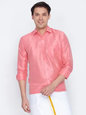 Men's Pink Cotton Silk Blend Ethnic Shirt - Vastramay