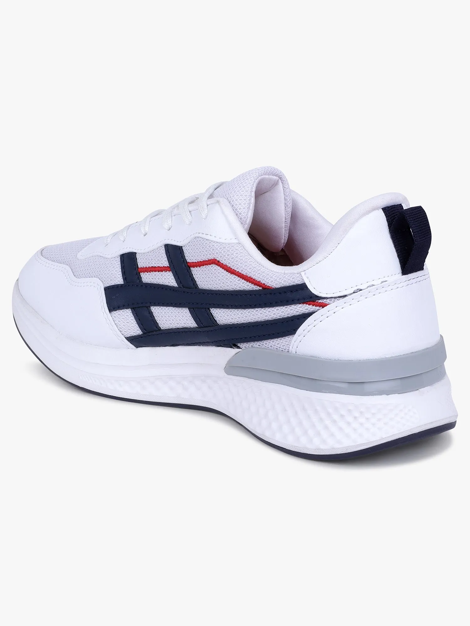 Men's White Solid Lace-Up Running Shoes