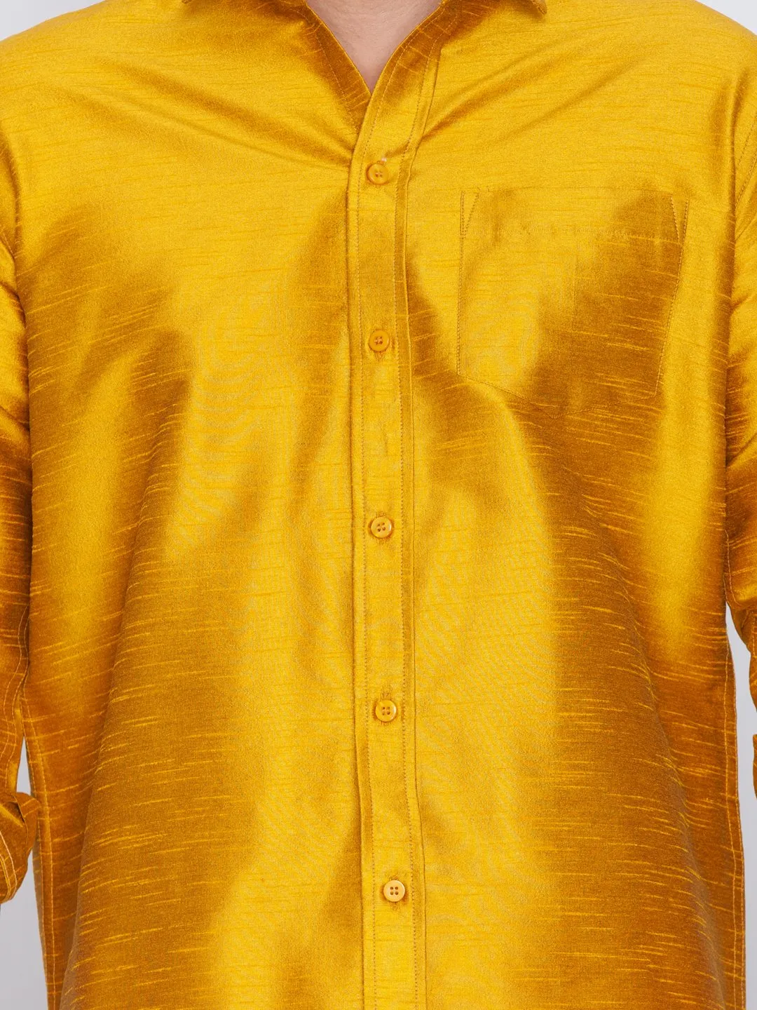 Men's Yellow Cotton Silk Blend Ethnic Shirt - Vastramay