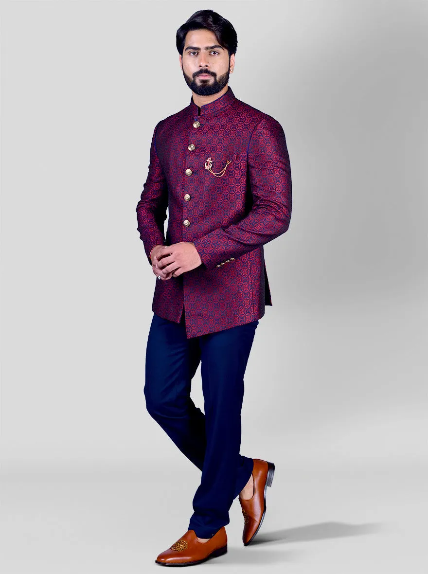 Navy Blue & Maroon Jodhpuri Suit | JadeBlue