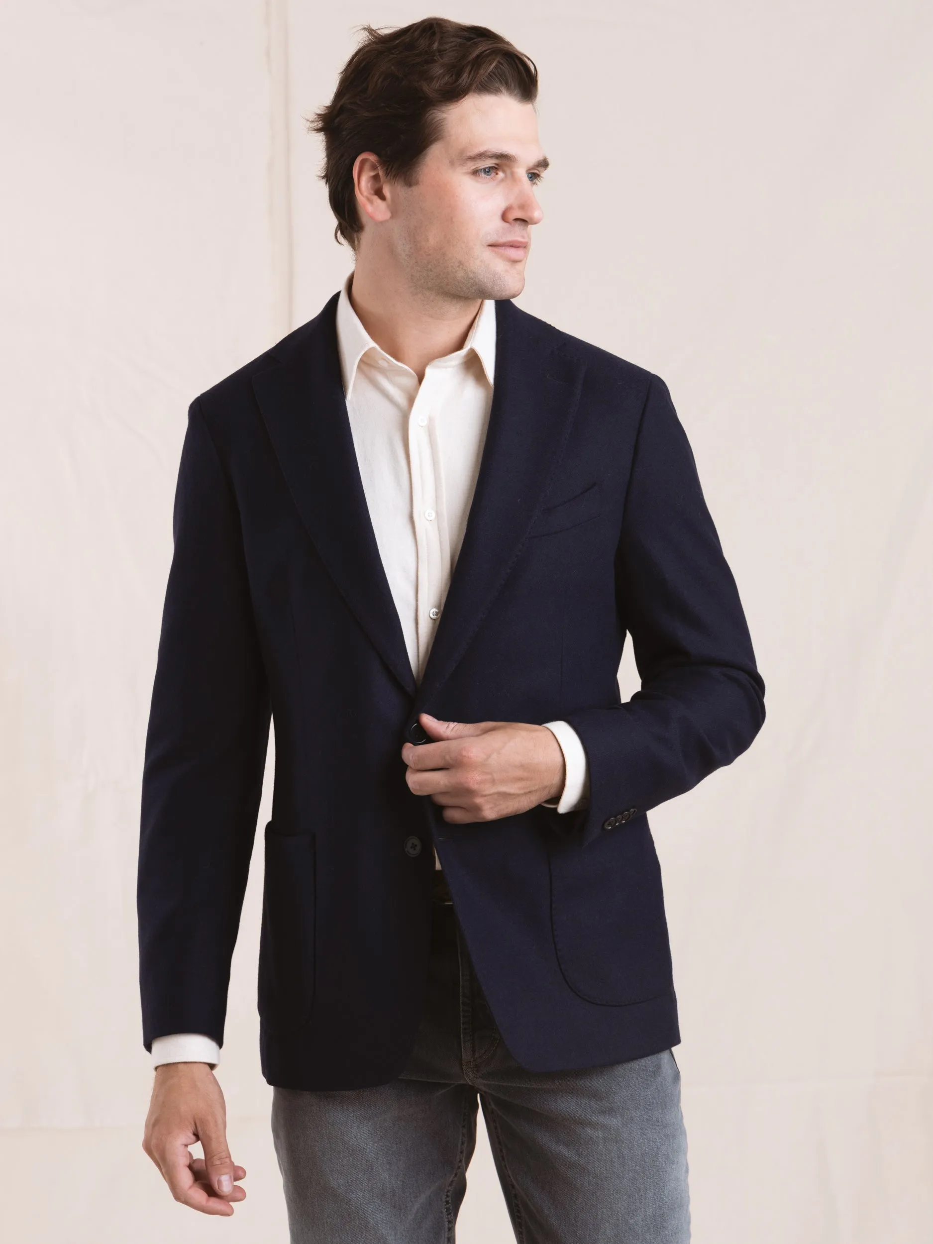 Navy Wool-Blend Sport Jacket