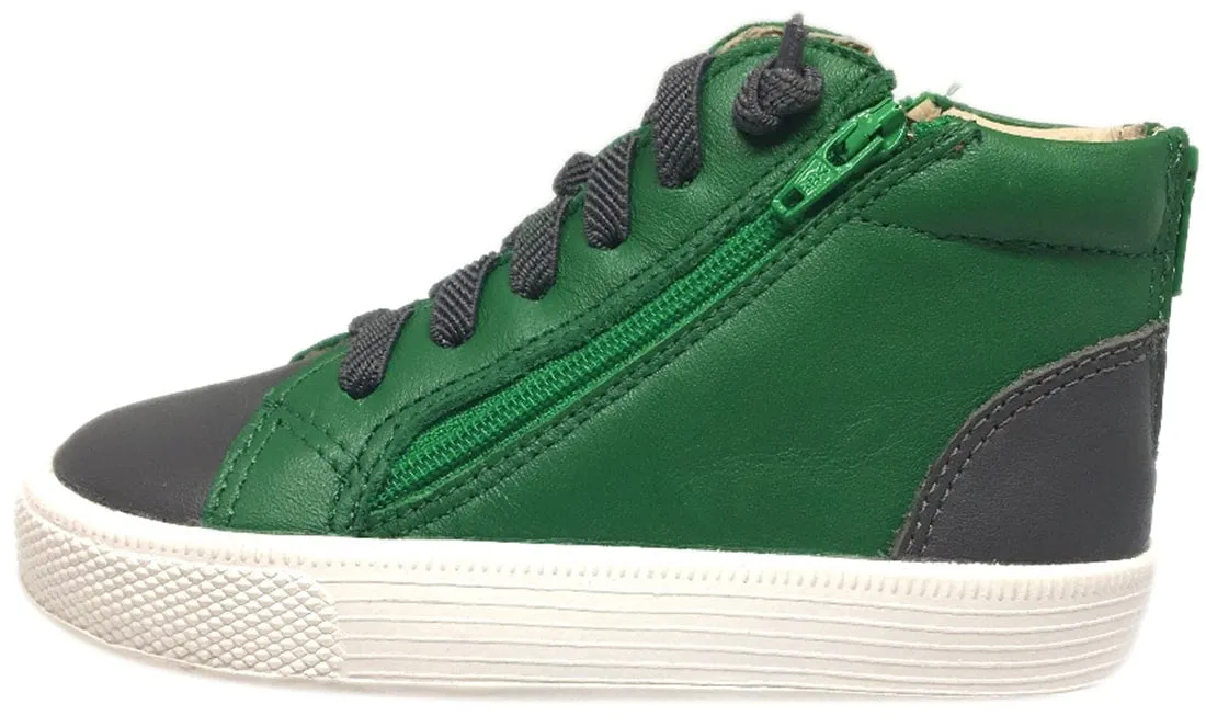 Old Soles Boy's and Girl's Green Leather Tri-Zip High Top Elastic Lace Up Zipper Slip On Sneaker