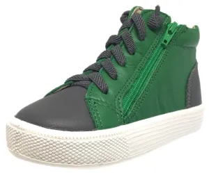 Old Soles Boy's and Girl's Green Leather Tri-Zip High Top Elastic Lace Up Zipper Slip On Sneaker