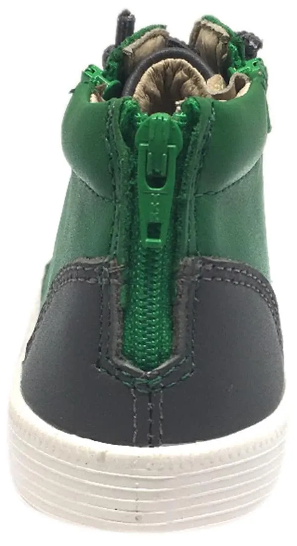 Old Soles Boy's and Girl's Green Leather Tri-Zip High Top Elastic Lace Up Zipper Slip On Sneaker