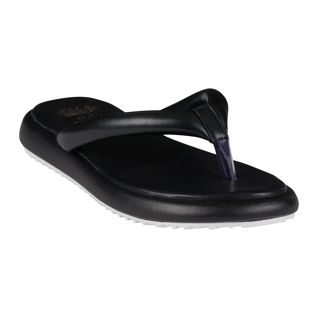 Parisa Black Thong Slide Flat Sandals