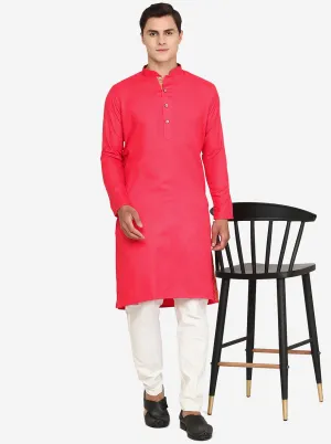 Peach Solid Cotton Blend Kurta for Men