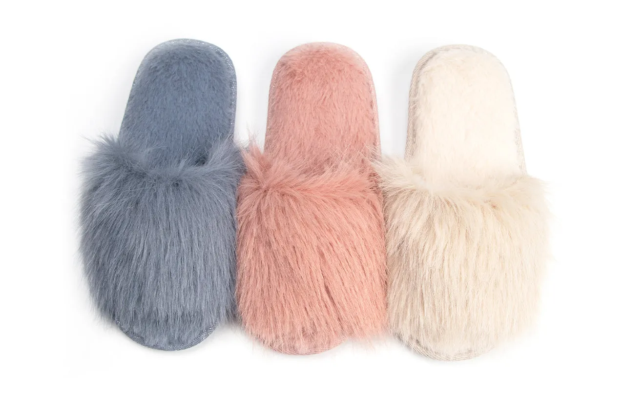 Pupeez Cozy Chic Fuzzy Slippers for Girl's - Fizzy Hair Top with Faux Fur Body, Comfortable & Relaxing