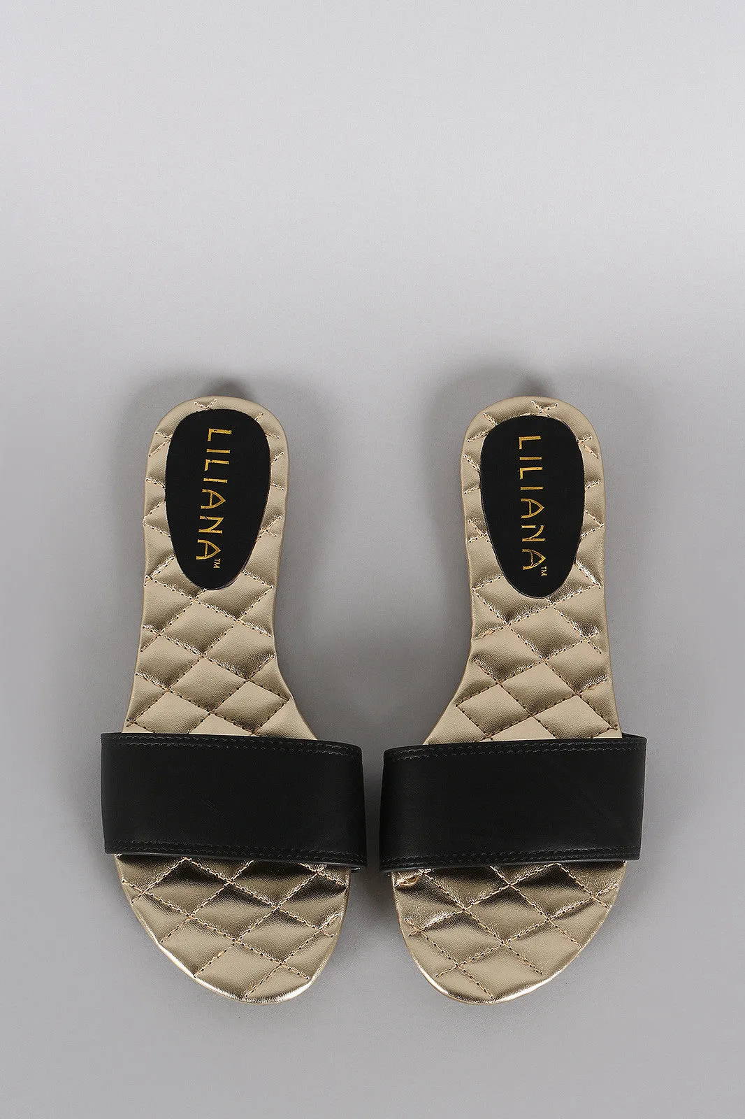 Quilted Open Toe Slip On Flat Sandal