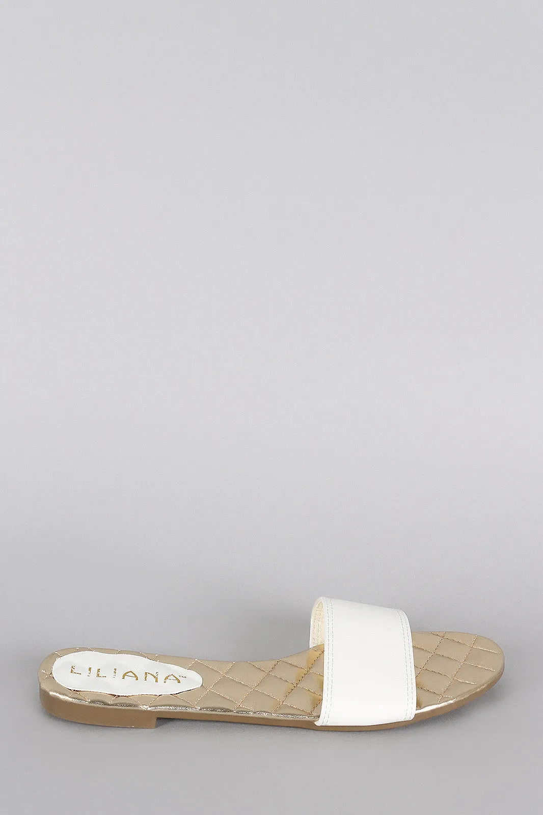 Quilted Open Toe Slip On Flat Sandal