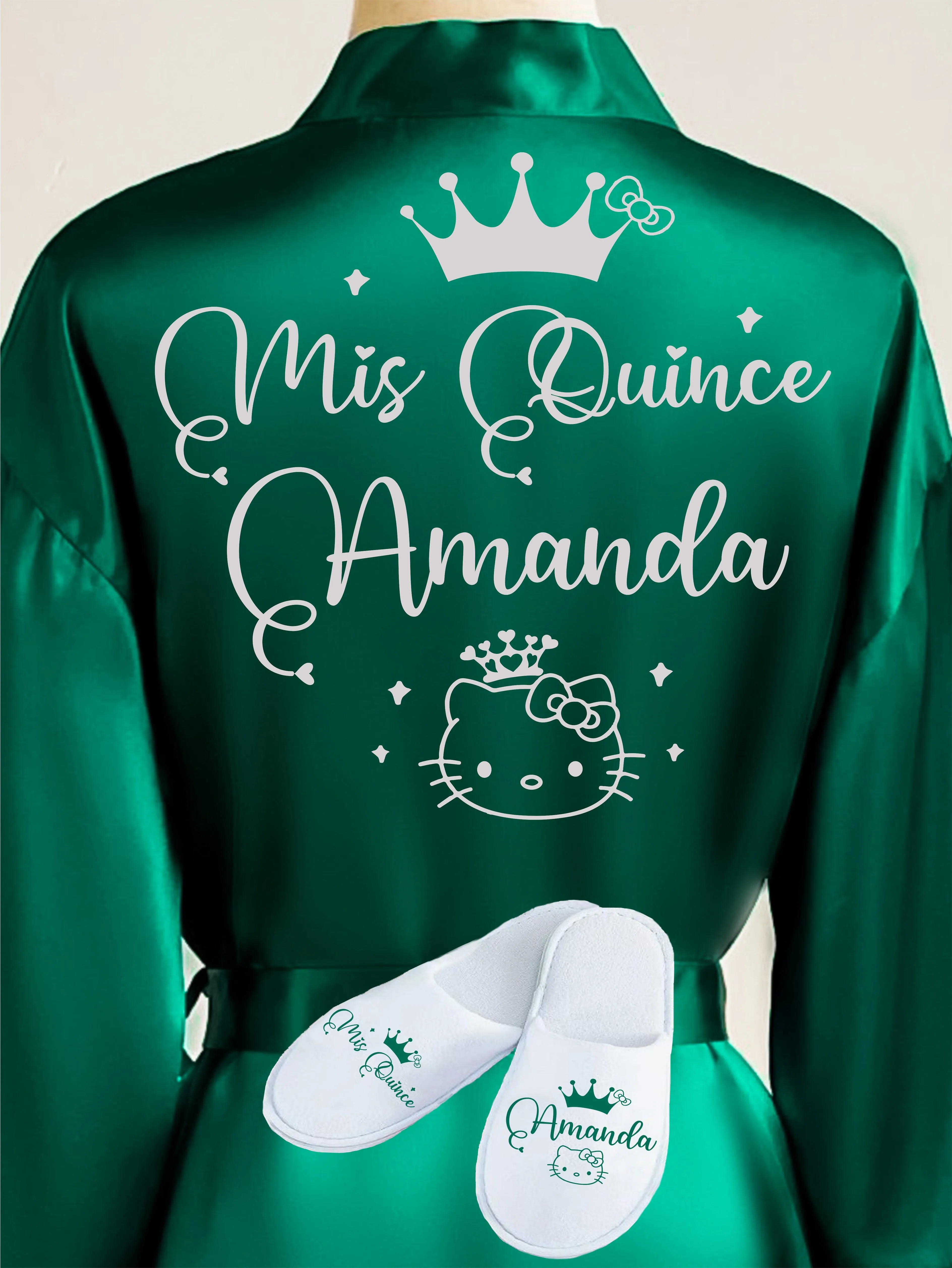 Quinceanera Green with Silver robe with slippers