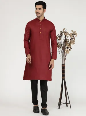 Red Solid Cotton Blend Kurta for Men