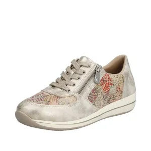 Rieker N1112-91 Dena Ladies Gold Multi Zip & Lace Shoes