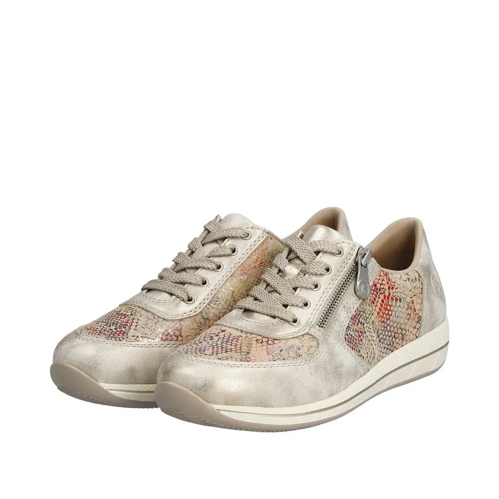 Rieker N1112-91 Dena Ladies Gold Multi Zip & Lace Shoes