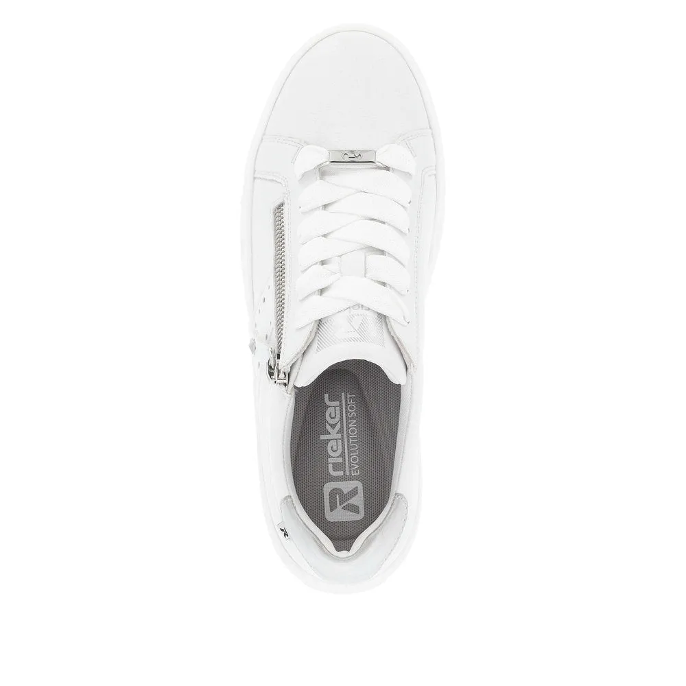 Rieker W0505-80 Carla Ladies White Leather Zip & Lace Trainers