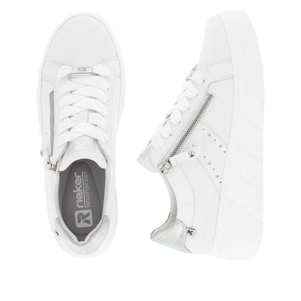 Rieker W0505-80 Carla Ladies White Leather Zip & Lace Trainers