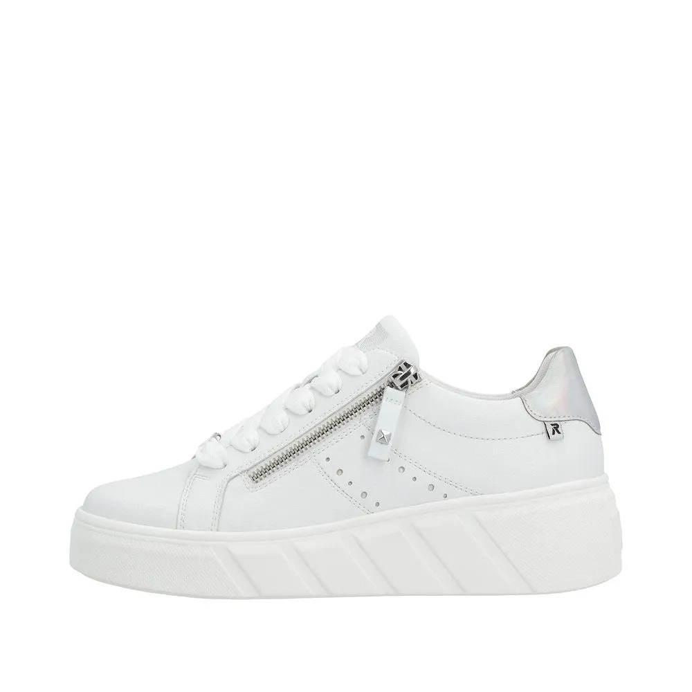 Rieker W0505-80 Carla Ladies White Leather Zip & Lace Trainers