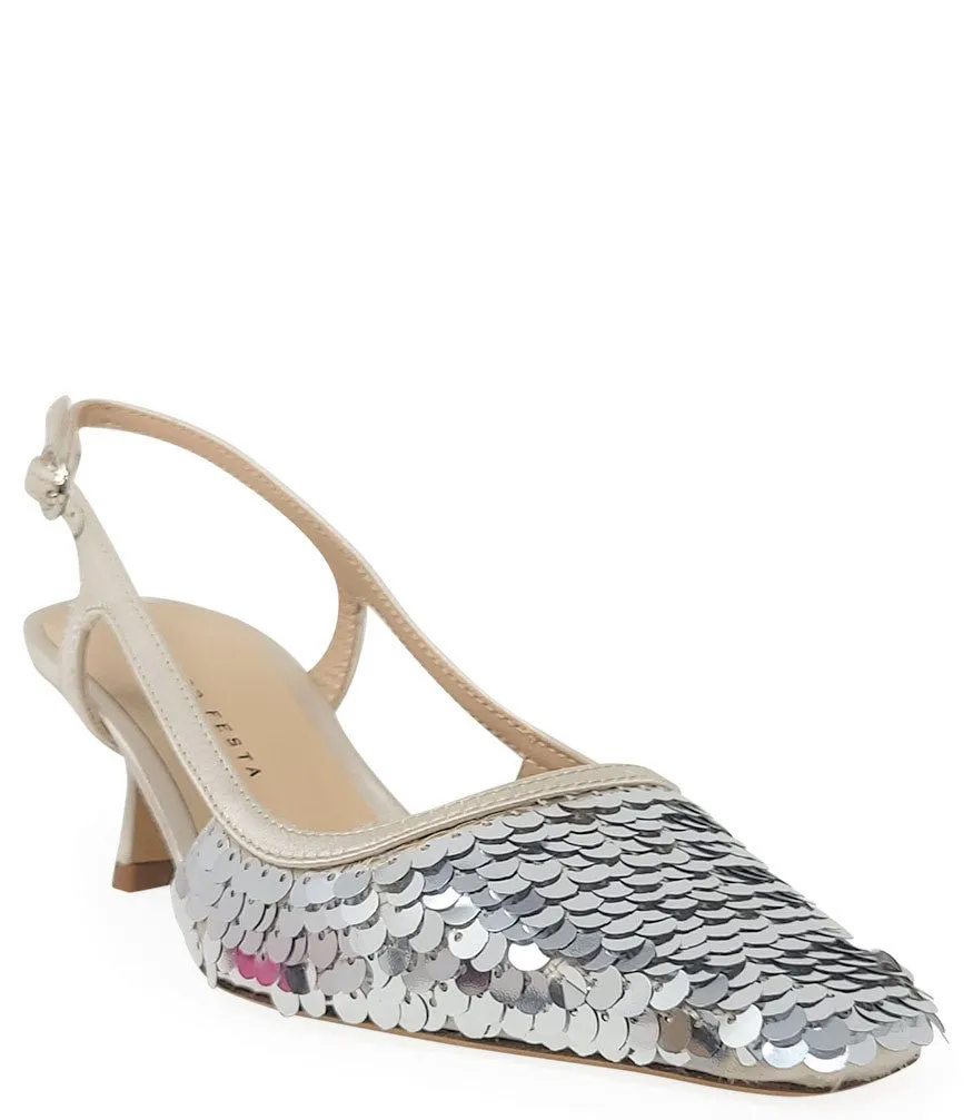 Roberto Festa Silver Sequence Snip Slingback Heel