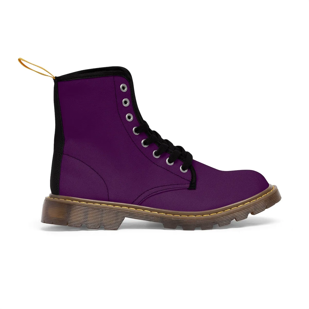 Royal Purple Women's Boots, Classic Solid Color Winter Lace-up Toe Cap Hiking Boots For Women