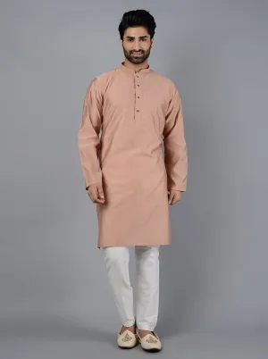 Rustic Peach Solid Cotton Blend Kurta for Men