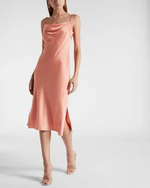 Satin Cowl Neck Midi Slip Dress in Terra Cotta