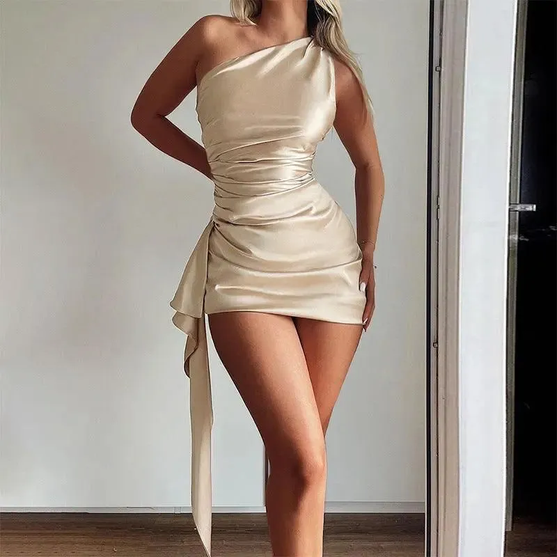 Satin One Shoulder Mini Dress