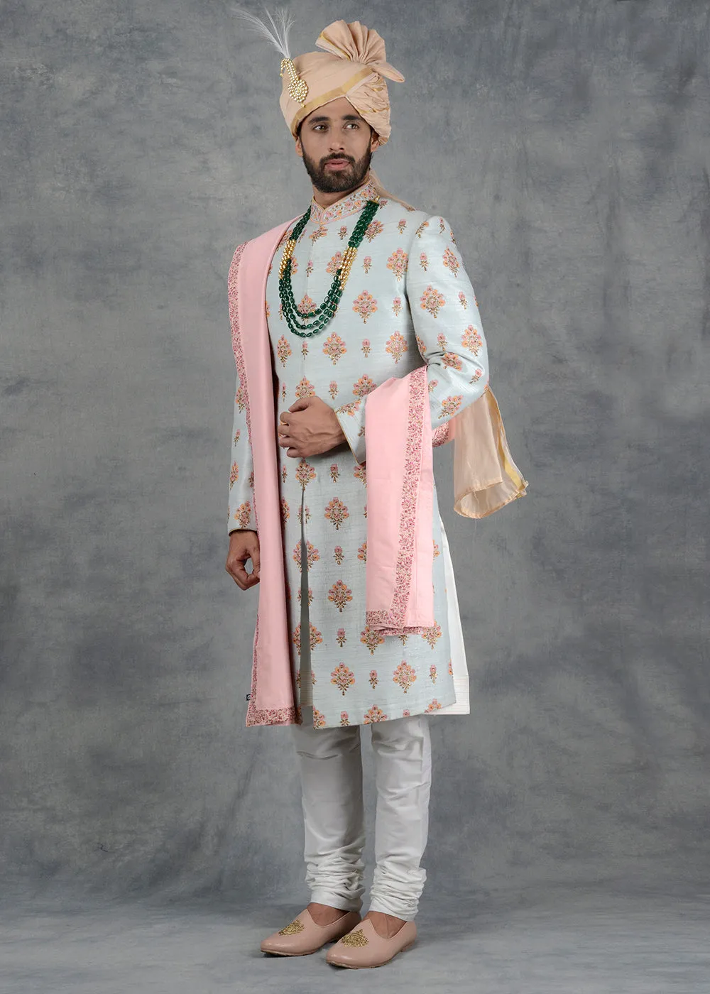 Sea Green Sherwani | Siddhesh Chauhan