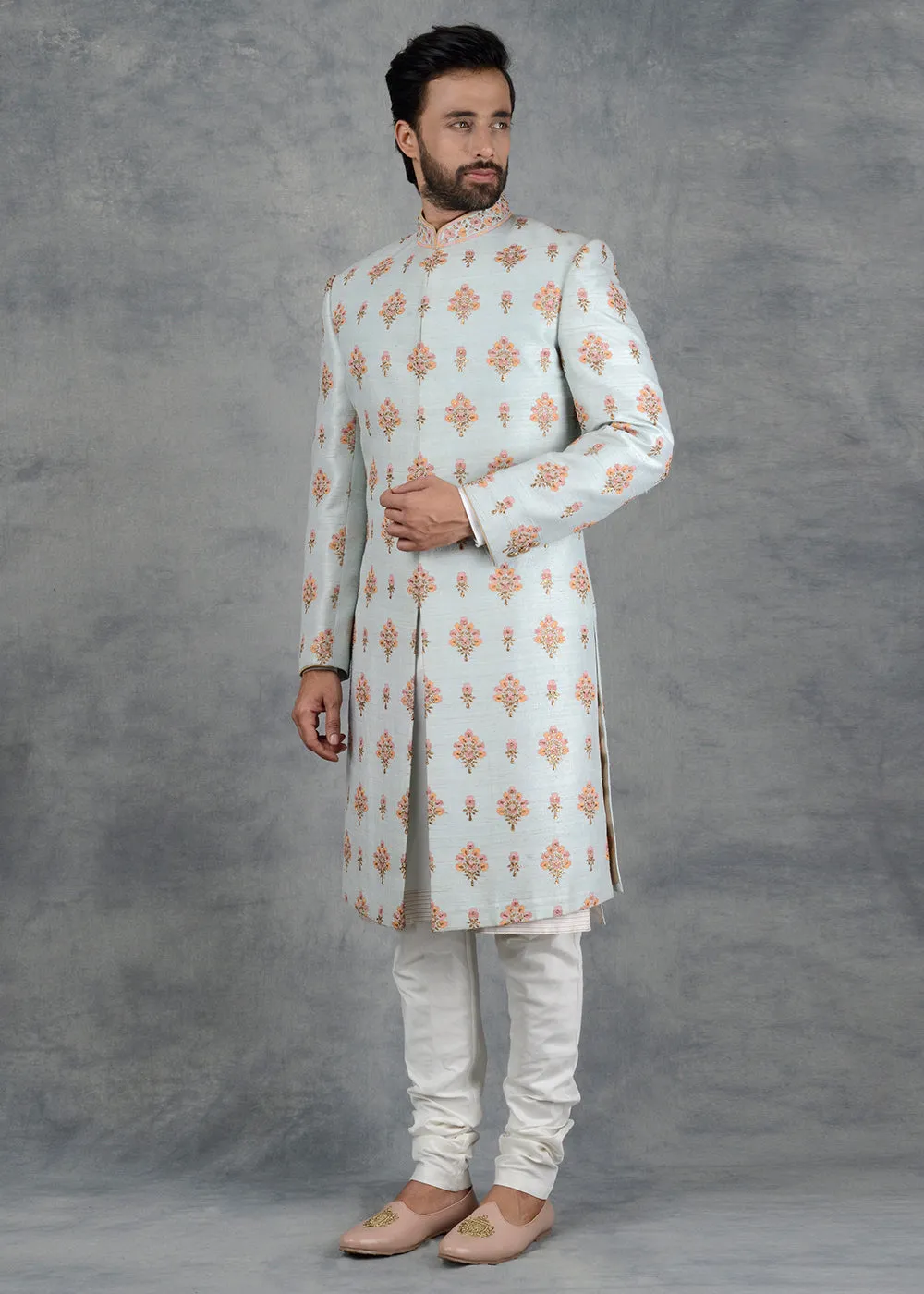 Sea Green Sherwani | Siddhesh Chauhan