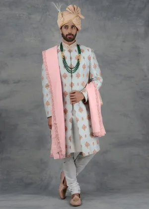 Sea Green Sherwani | Siddhesh Chauhan