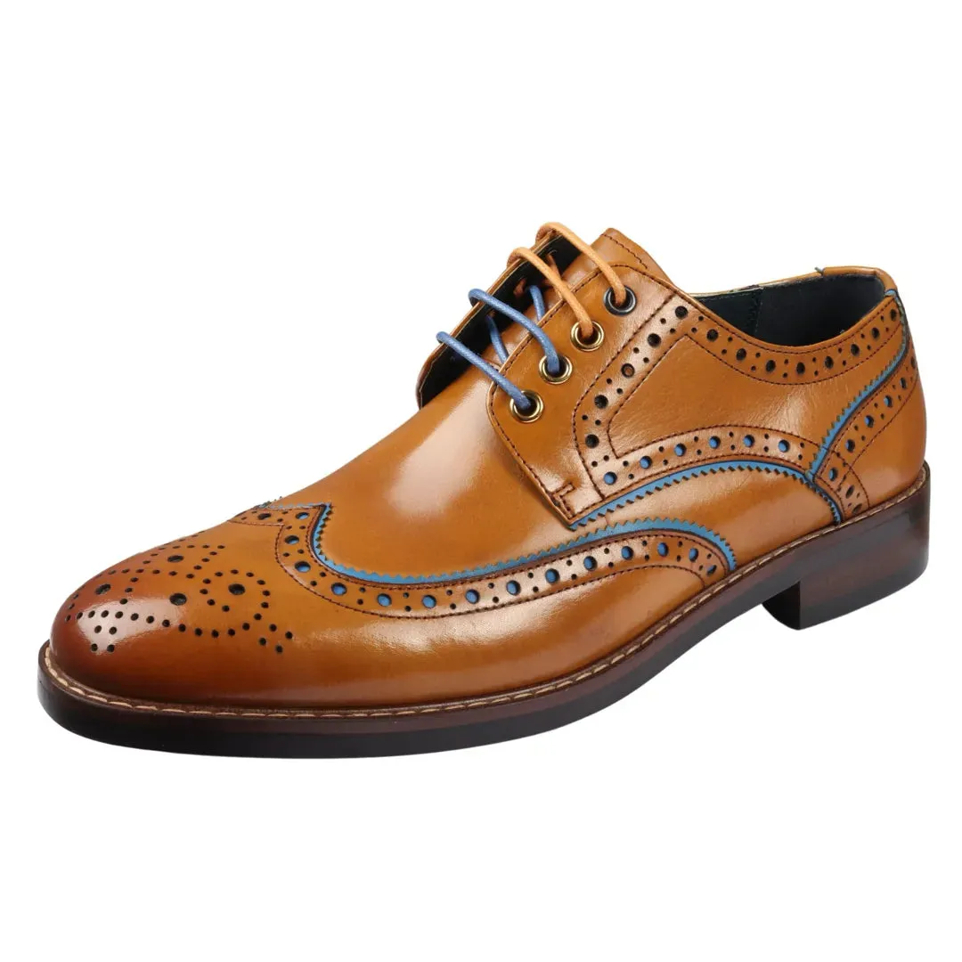 Simon - Men's Brown Brogue Leather Shoes