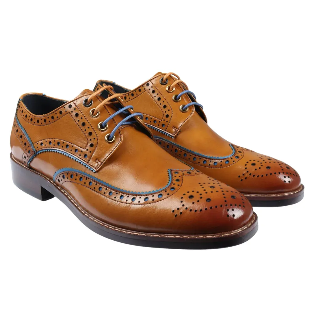 Simon - Men's Brown Brogue Leather Shoes