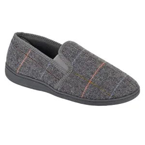 Sleepers MS404F Kenny Mens Grey Herringbone Textile Slippers