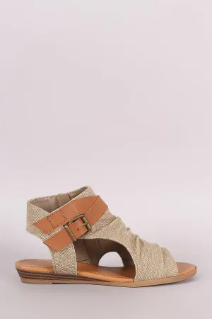 Soda Canvas Open Toe Buckled Strap Cutout Wedge Sandal