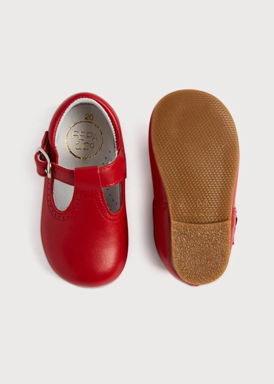 T-Bar Red Leather Baby Shoes (20-24EU)