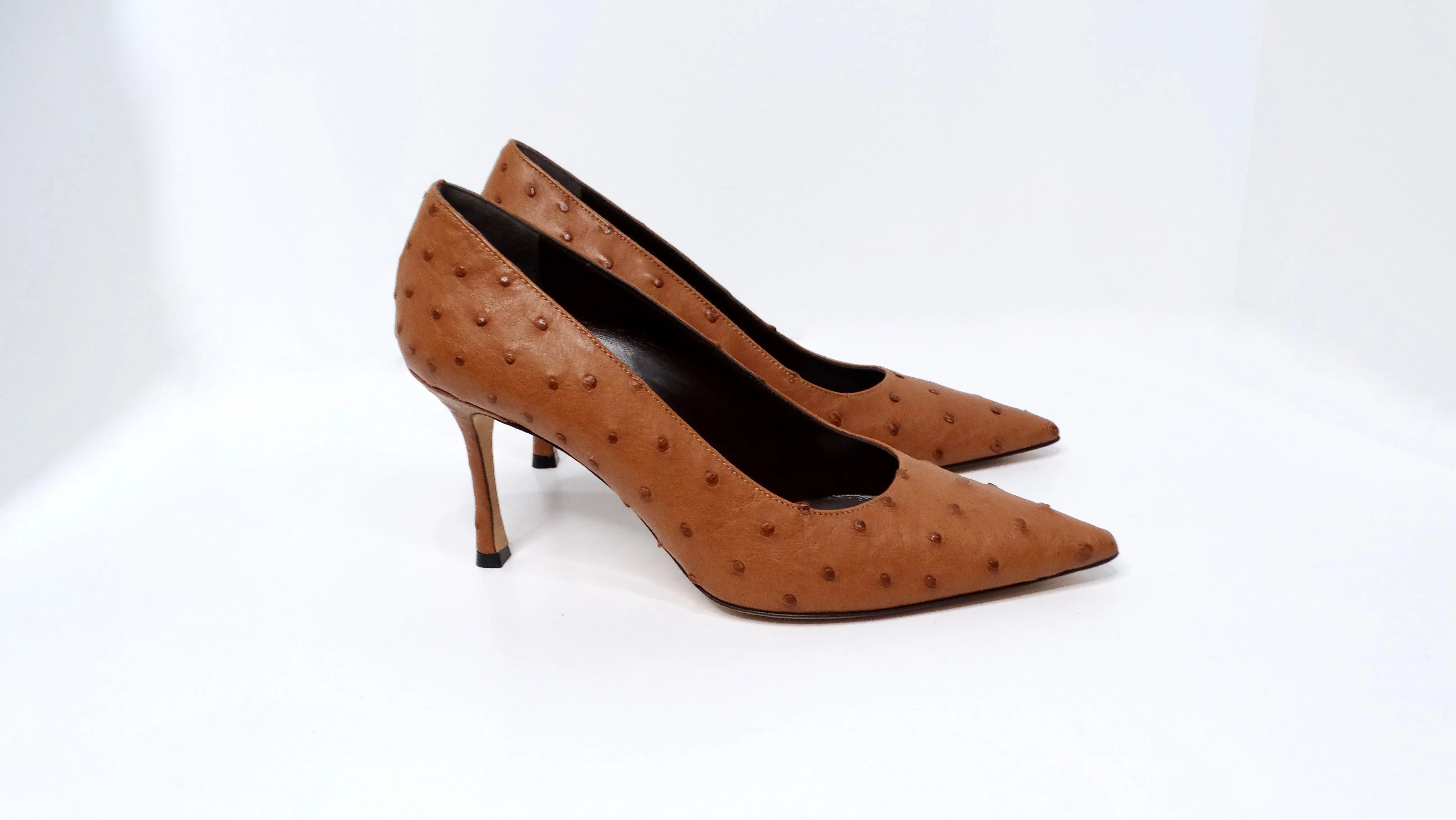 The Row Brown Ostrich Embossed Leather Pumps