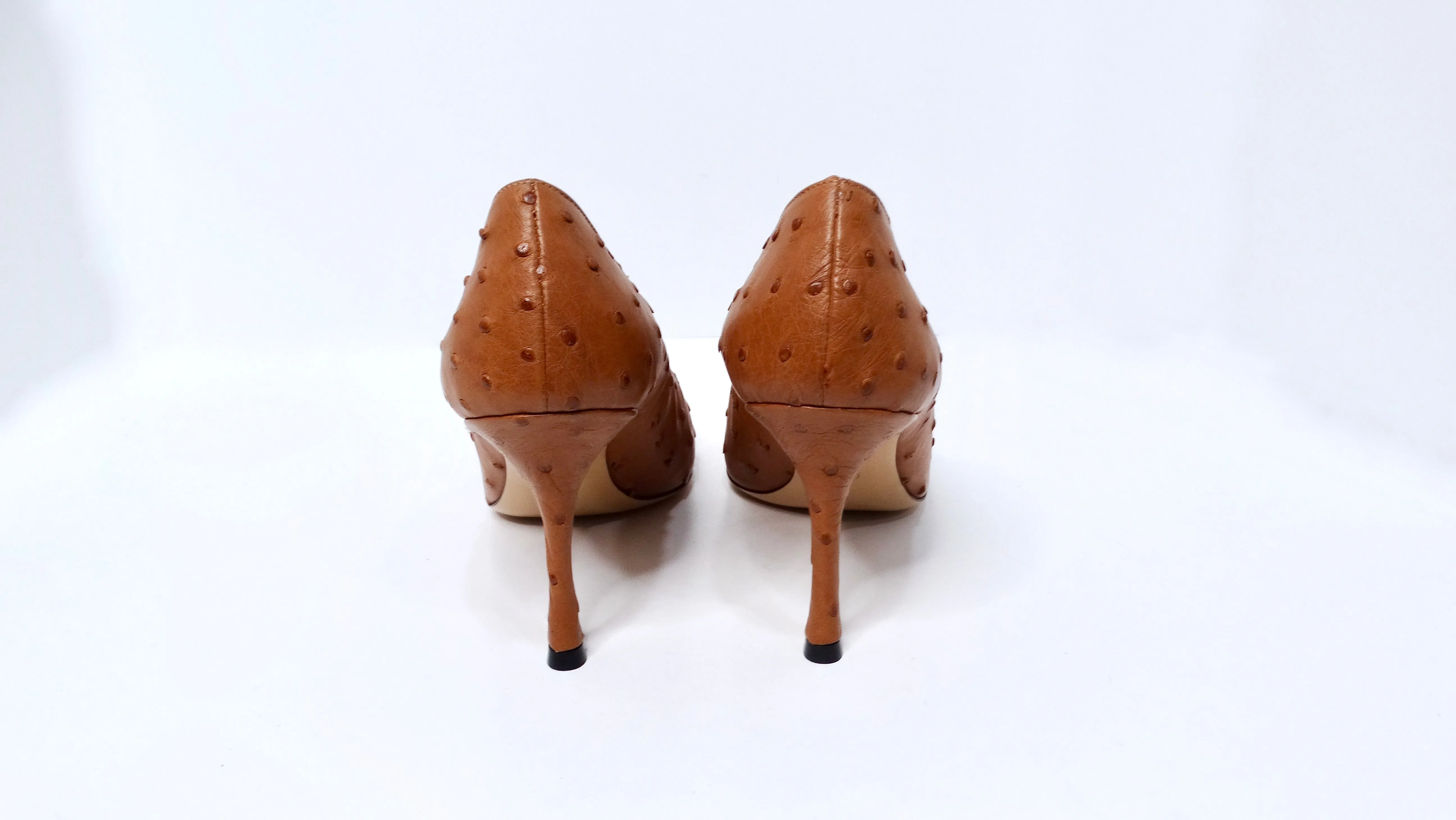 The Row Brown Ostrich Embossed Leather Pumps