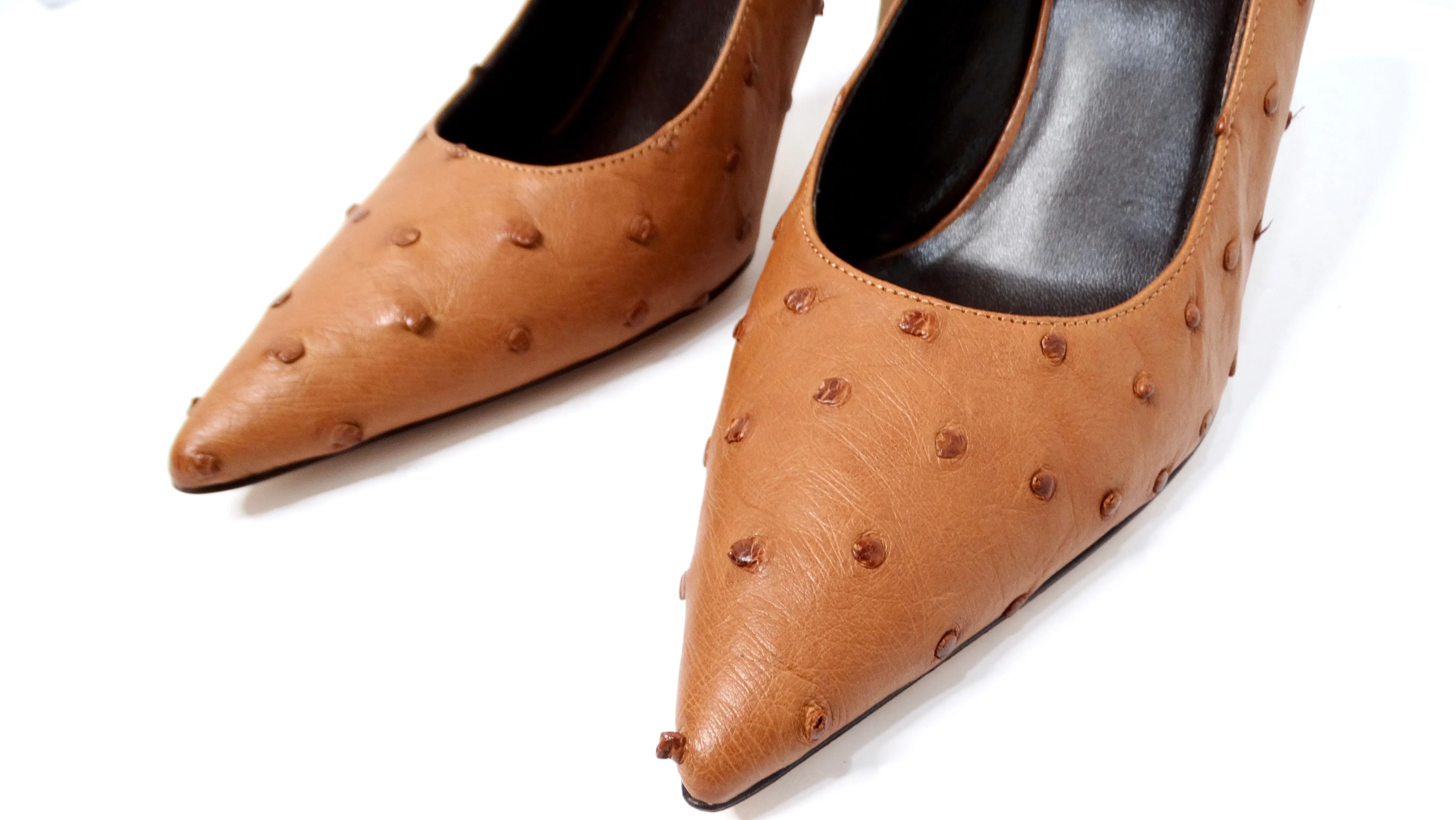 The Row Brown Ostrich Embossed Leather Pumps