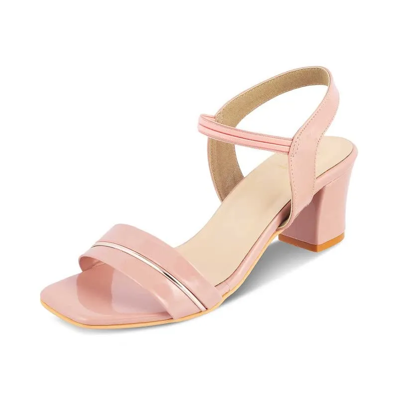 tresmode 231-RACHEL PINK WOMEN DRESS BLOCK HEEL SANDALS EU/38 UK/5