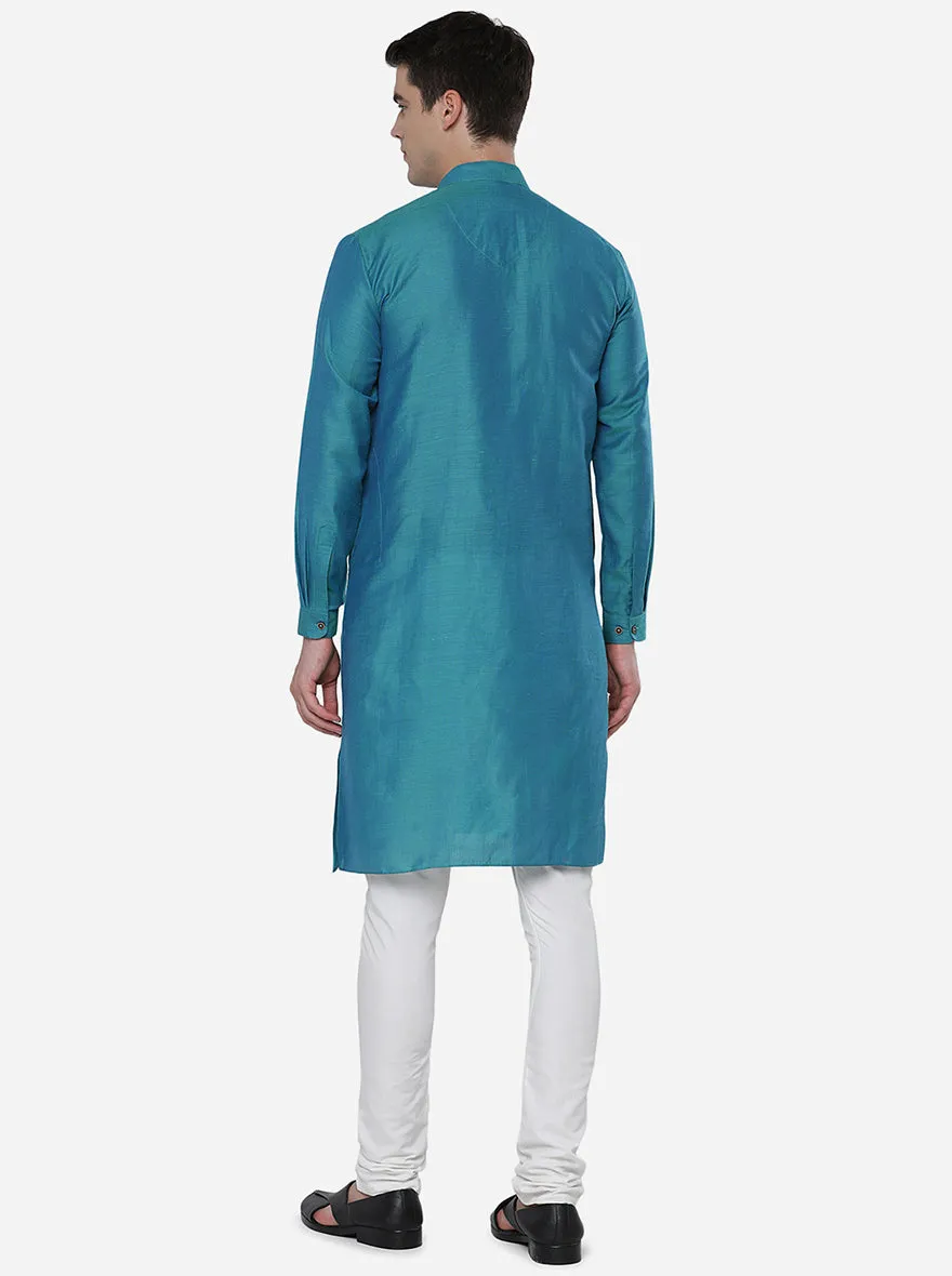 Turquoise Solid Regular Fit Modi Kurta | JadeBlue