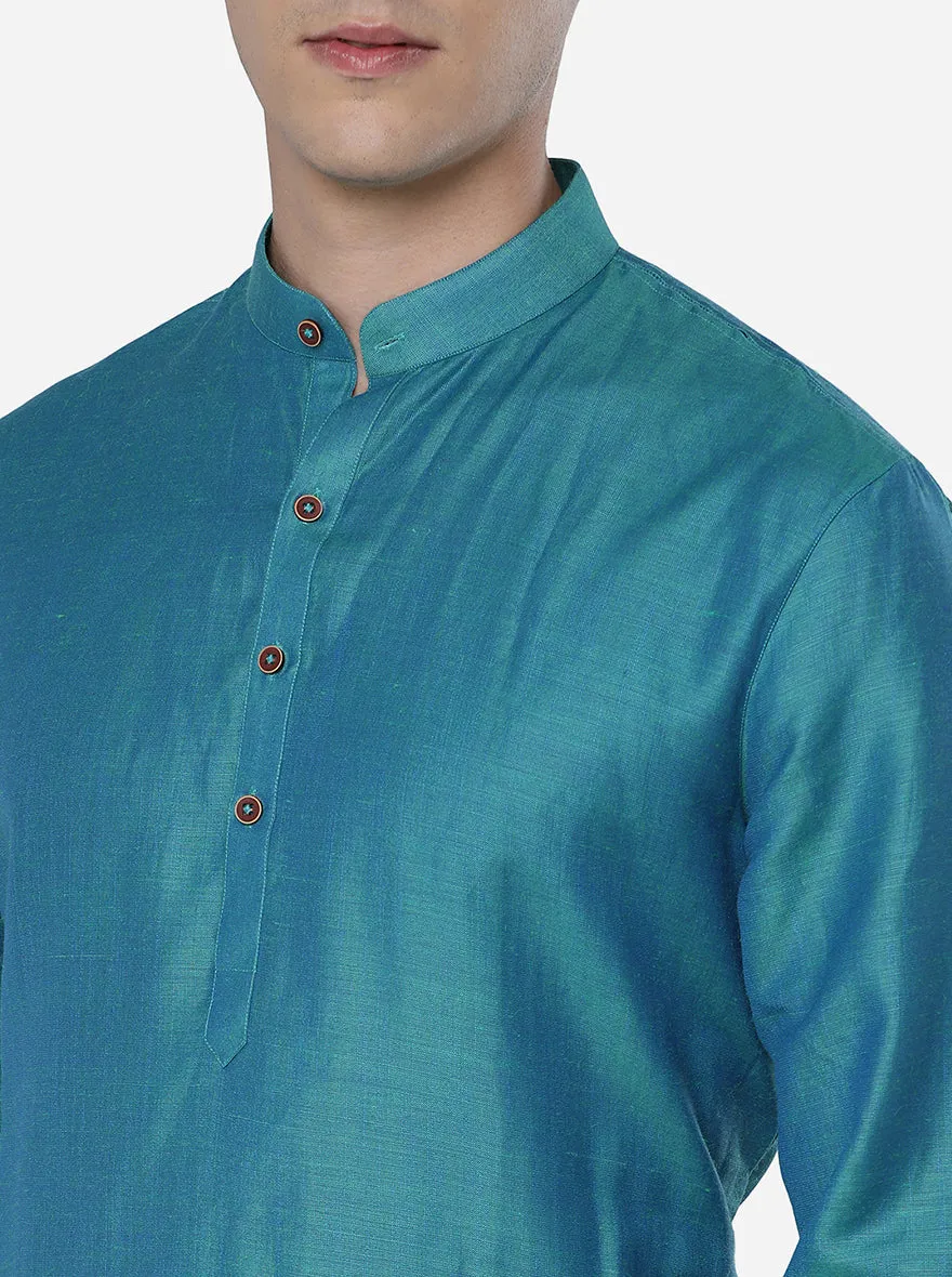 Turquoise Solid Regular Fit Modi Kurta | JadeBlue