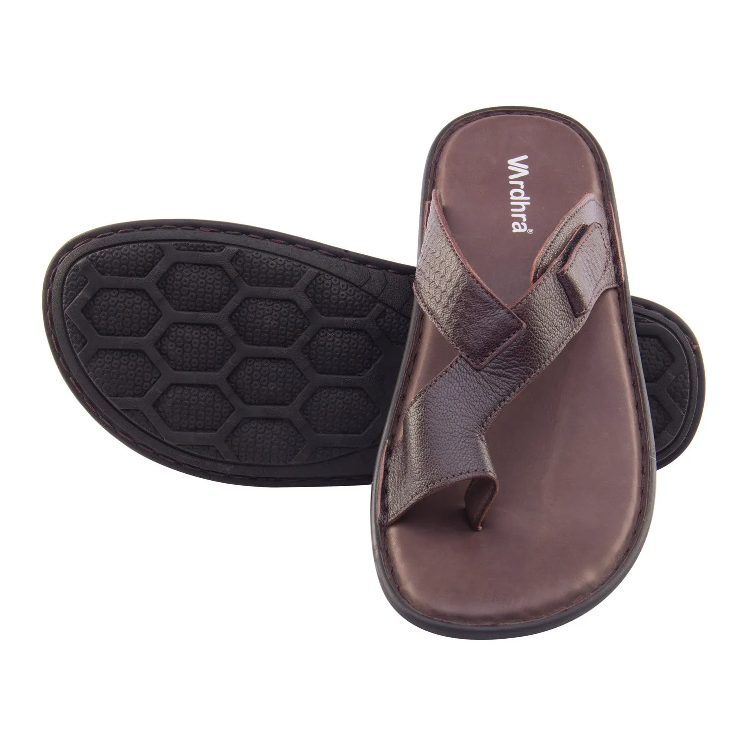 Vardhra Men 100% Genuine Leather - Thong Sandals / Slippers - Brown