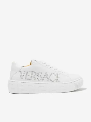 Versace Kids Leather Logo Trainers in White