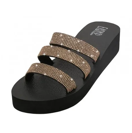 W522L-RG -  Women's  Rhinestone Upper Wedge Sandals