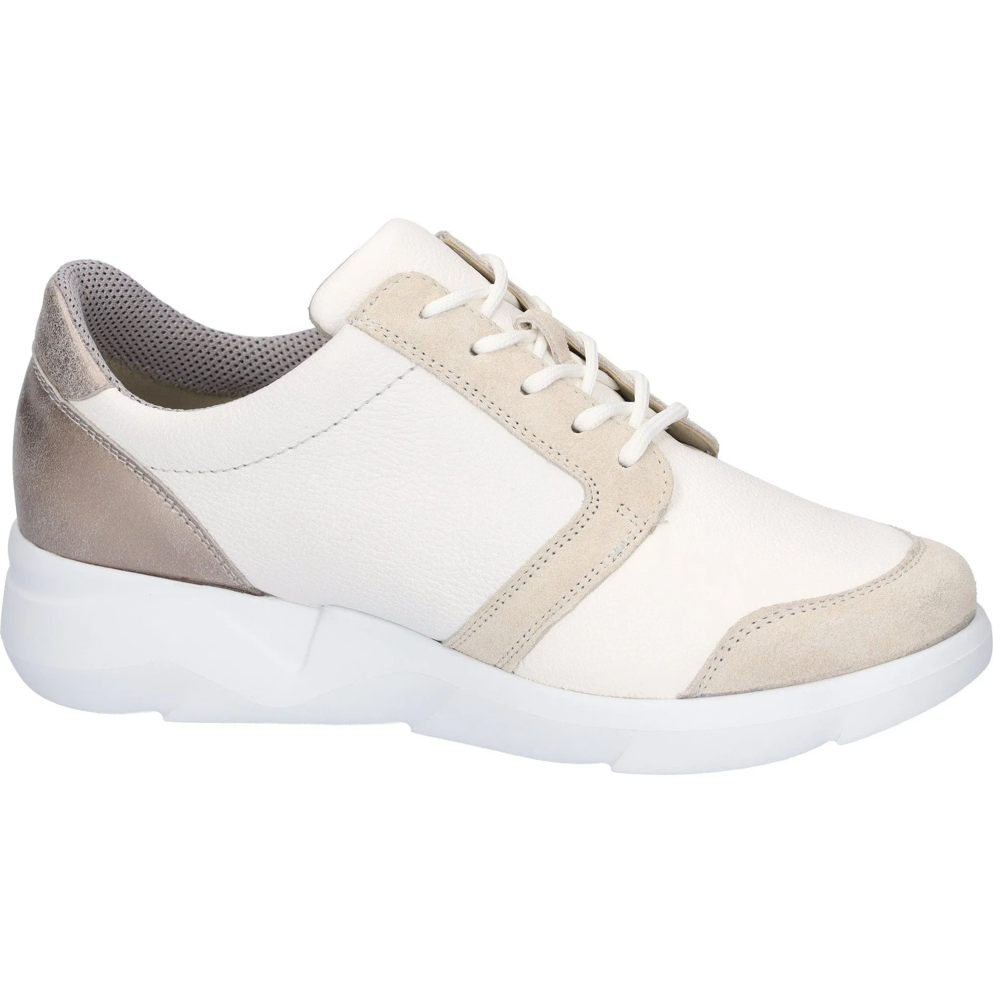 Waldlaufer 668K02 400 111 K-Funky Ladies Pearl White Stone Leather Arch Support Zip & Lace Shoes