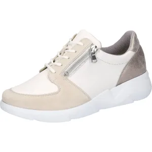 Waldlaufer 668K02 400 111 K-Funky Ladies Pearl White Stone Leather Arch Support Zip & Lace Shoes