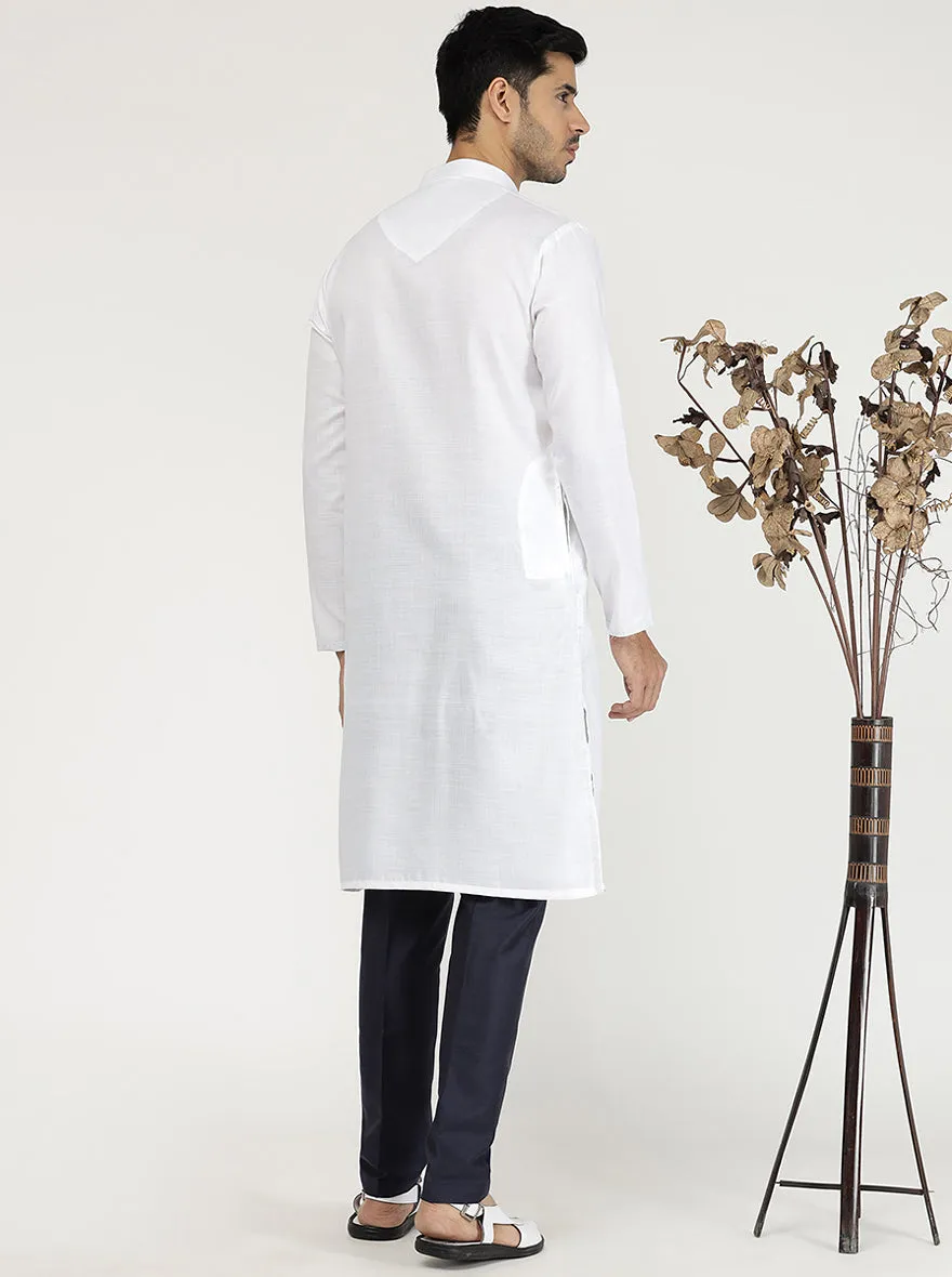 White Solid Cotton Blend Kurta for Men