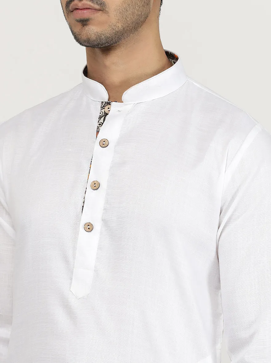 White Solid Cotton Blend Kurta for Men