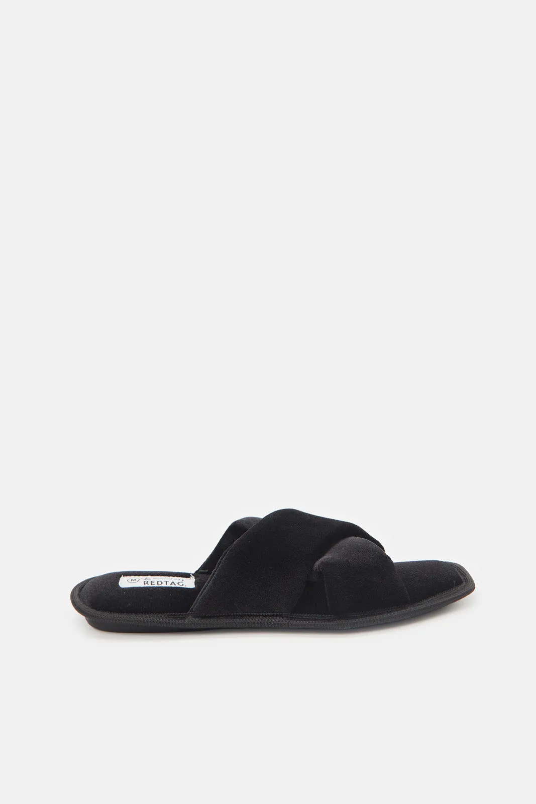 Women Black Cross Over Velvet Slippers