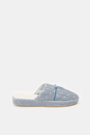 Women Blue Bow Trim Slipper